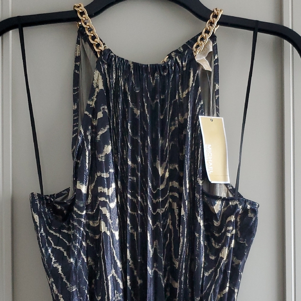Michael Kors Pleated Metallic Halter Maxi Sundress - Picture 4 of 9
